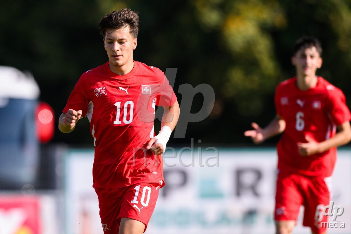 USTI NAD LABEM, CZECH REPUBLIC - OCTOBER 3: Altin Azemi of Switzerland celebrates a penalty goal during warm up before the International Friendly match between Slovakia and Switzerland on October 3, 2026 in Ustí nad Labem, Czech Republic.