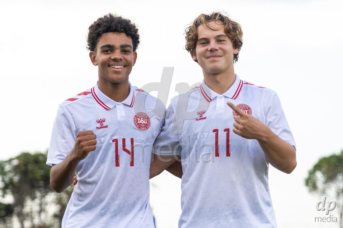 SANTAREM, PORTUGAL - OCTOBER 3: Malte Musenene and Hector Andersen who scored the goals during the International Friendly match between Denmark U16 and Turkiye U16 at Campo Cha das Padeiras on October 3, 2026 in Santarem, Portugal.