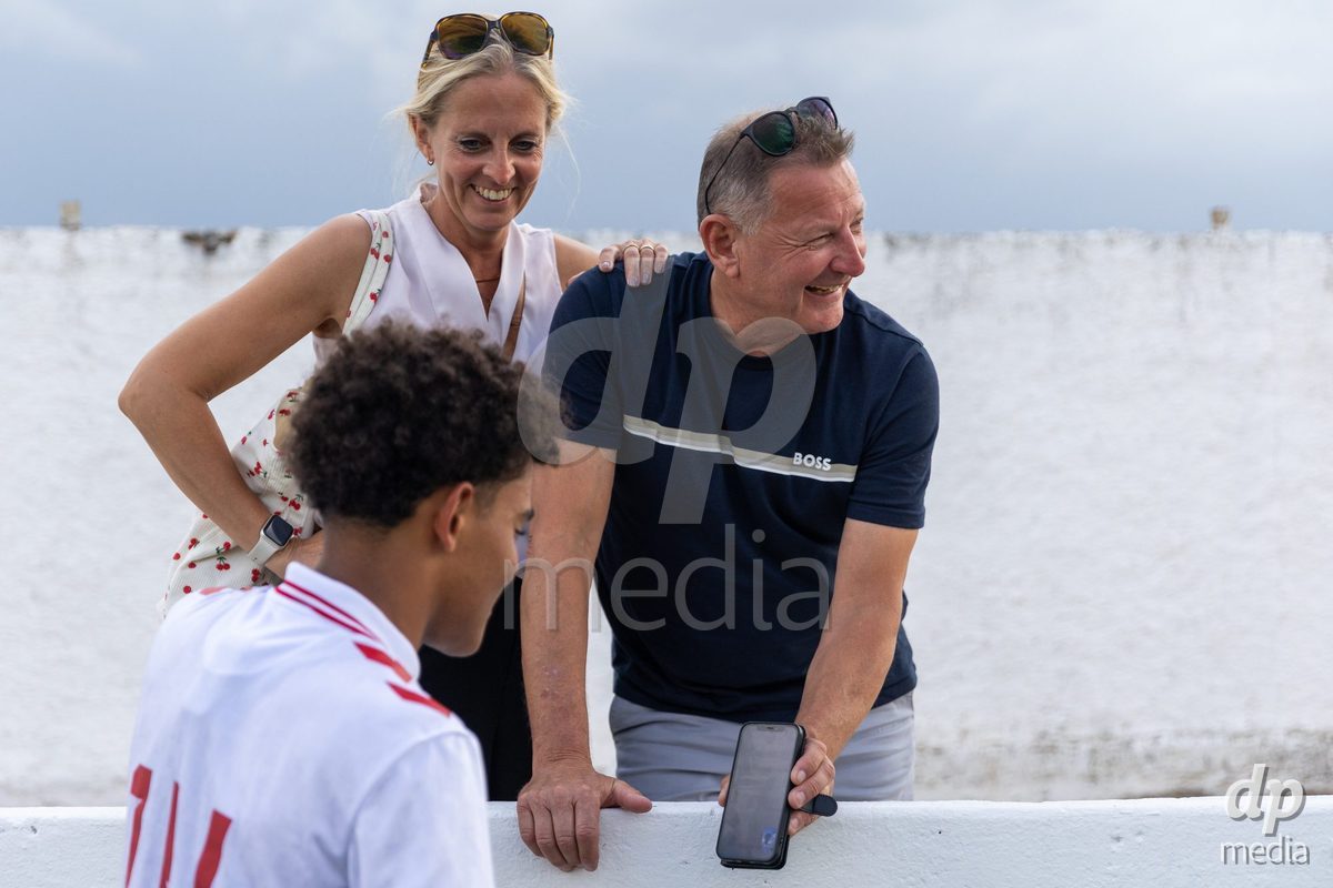 SANTAREM, PORTUGAL - OCTOBER 3: Malte Musenene celebrating with the family at the end of the International Friendly match between Denmark U16 and Turkiye U16 at Campo Cha das Padeiras on October 3, 2026 in Santarem, Portugal.