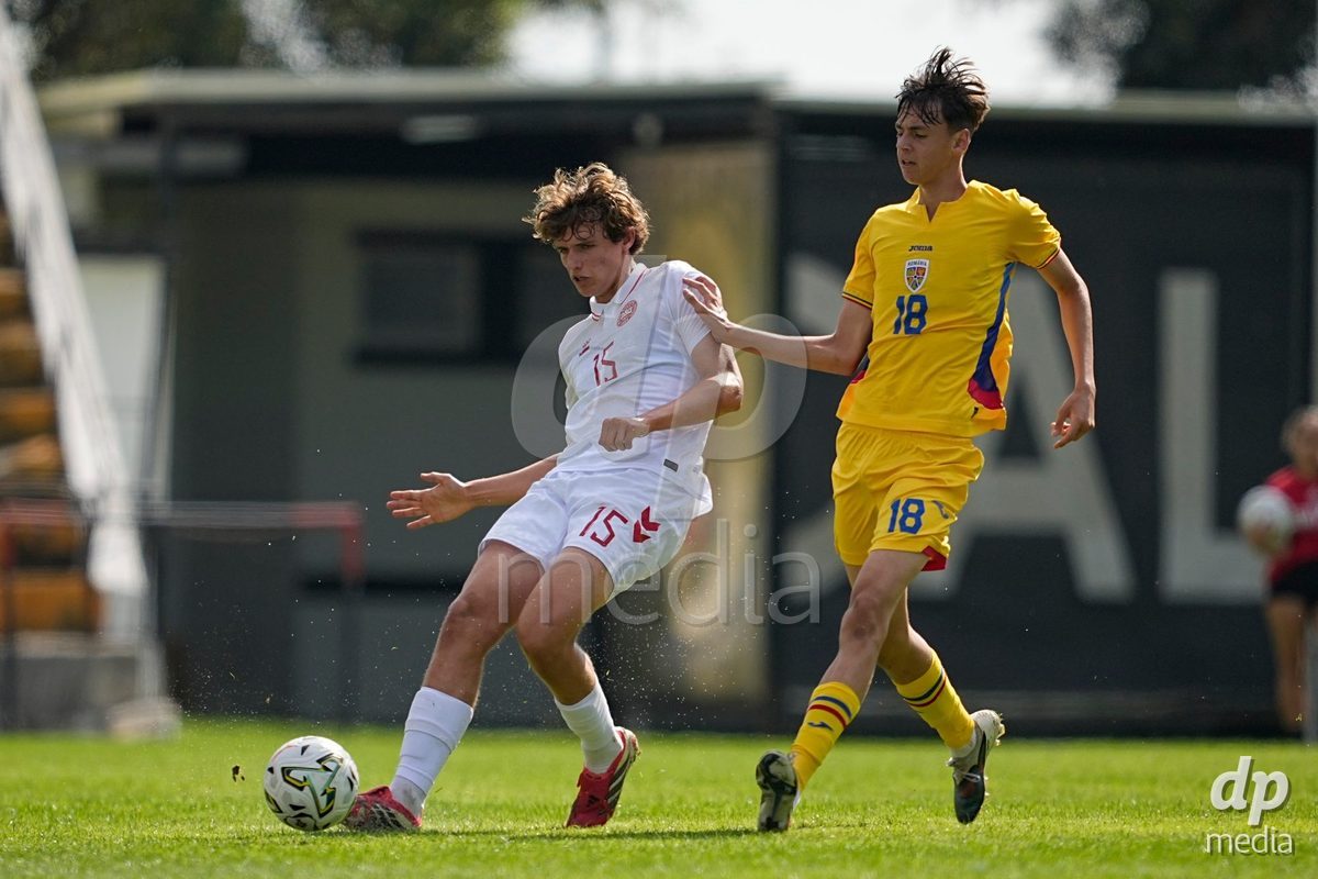 CALDAS DA RAINHA, PORTUGAL - OCTOBER 6: Mathias Thyssen of Denmark during the International Friendly match between Romania U16 and Denmark U16 at Campo da Mata on October 6, 2026 in Caldas da Rainha, Portugal.