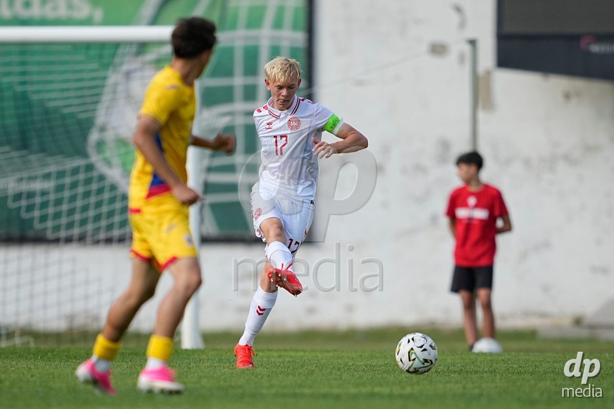 CALDAS DA RAINHA, PORTUGAL - OCTOBER 6: Eskild Frederiksen of Denmark during the International Friendly match between Romania U16 and Denmark U16 at Campo da Mata on October 6, 2026 in Caldas da Rainha, Portugal.