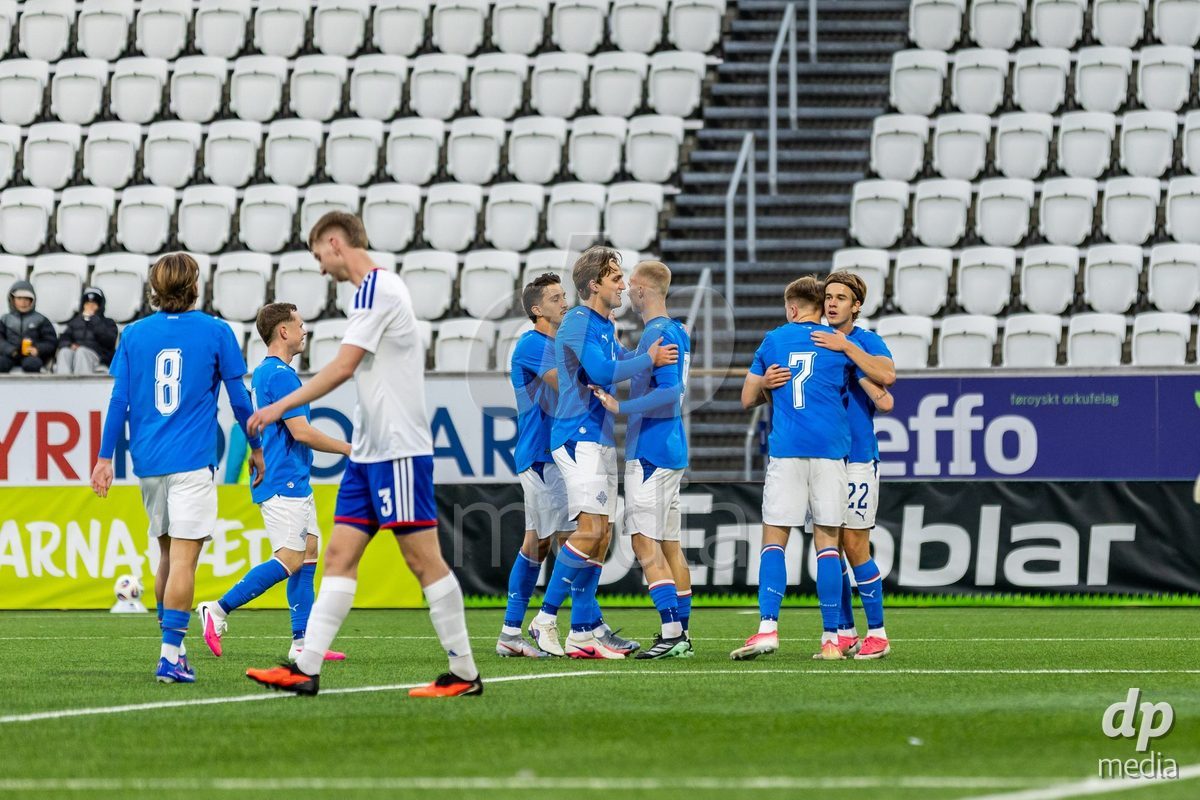 TORSHAVN, FAROE ISLANDS - OCTOBER 6: Iceland second goal celebration during the UEFA European Qualifiers match between Faroe Islands U21 and Iceland U21 at Torsvollur on October 6, 2026 in Torshavn, Faroe Islands.