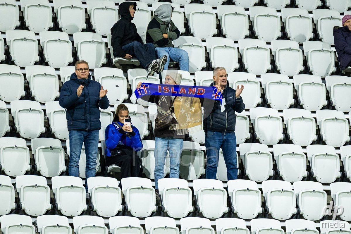 TORSHAVN, FAROE ISLANDS - OCTOBER 6: Island's supporters during the UEFA European Qualifiers match between Faroe Islands U21 and Iceland U21 at Torsvollur on October 6, 2026 in Torshavn, Faroe Islands.