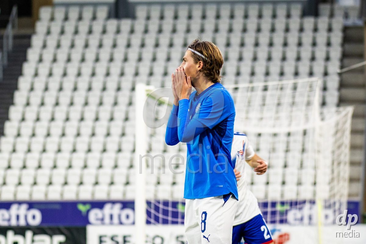 TORSHAVN, FAROE ISLANDS - OCTOBER 6: Galdur Guðmundsson of Iceland during the UEFA European Qualifiers match between Faroe Islands U21 and Iceland U21 at Torsvollur on October 6, 2026 in Torshavn, Faroe Islands.