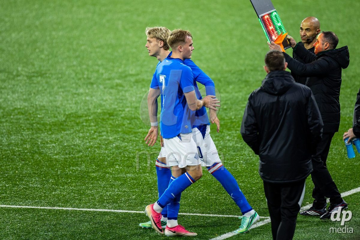 TORSHAVN, FAROE ISLANDS - OCTOBER 6: players of Iceland during the UEFA European Qualifiers match between Faroe Islands U21 and Iceland U21 at Torsvollur on October 6, 2026 in Torshavn, Faroe Islands.