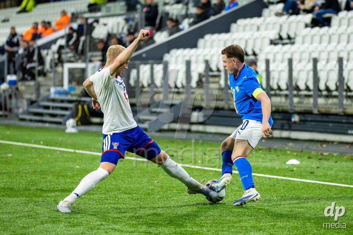 TORSHAVN, FAROE ISLANDS - OCTOBER 6: Eggert Aron Guðmundsson of Iceland during the UEFA European Qualifiers match between Faroe Islands U21 and Iceland U21 at Torsvollur on October 6, 2026 in Torshavn, Faroe Islands.