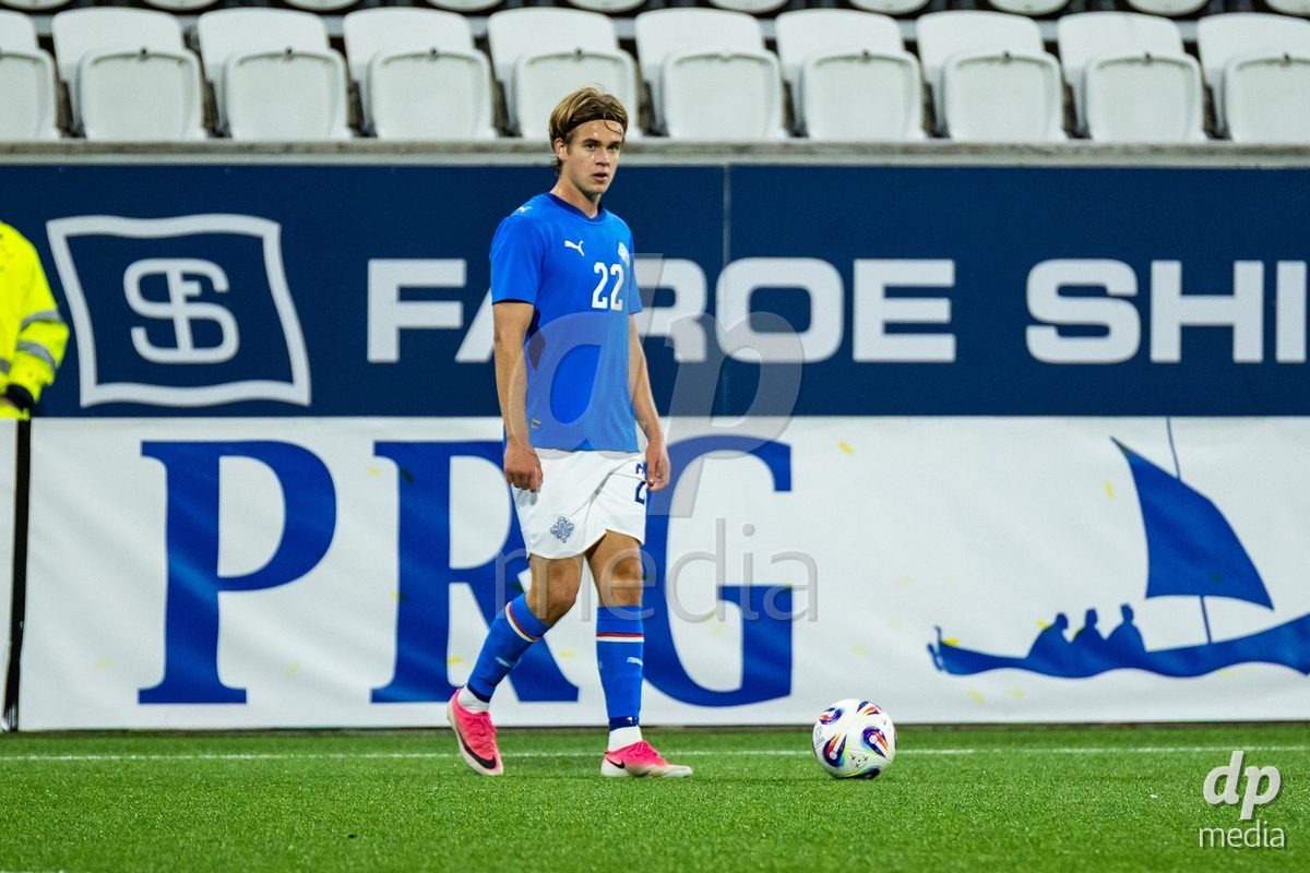 TORSHAVN, FAROE ISLANDS - OCTOBER 6: Daníel Freyr Kristjánsson of Iceland during the UEFA European Qualifiers match between Faroe Islands U21 and Iceland U21 at Torsvollur on October 6, 2026 in Torshavn, Faroe Islands.