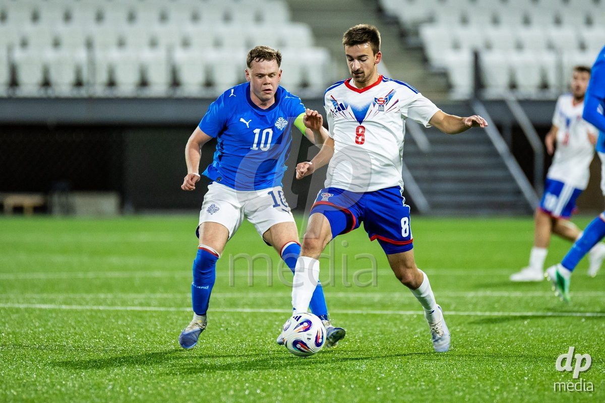 TORSHAVN, FAROE ISLANDS - OCTOBER 6: Eggert Aron Guðmundsson of Iceland during the UEFA European Qualifiers match between Faroe Islands U21 and Iceland U21 at Torsvollur on October 6, 2026 in Torshavn, Faroe Islands.