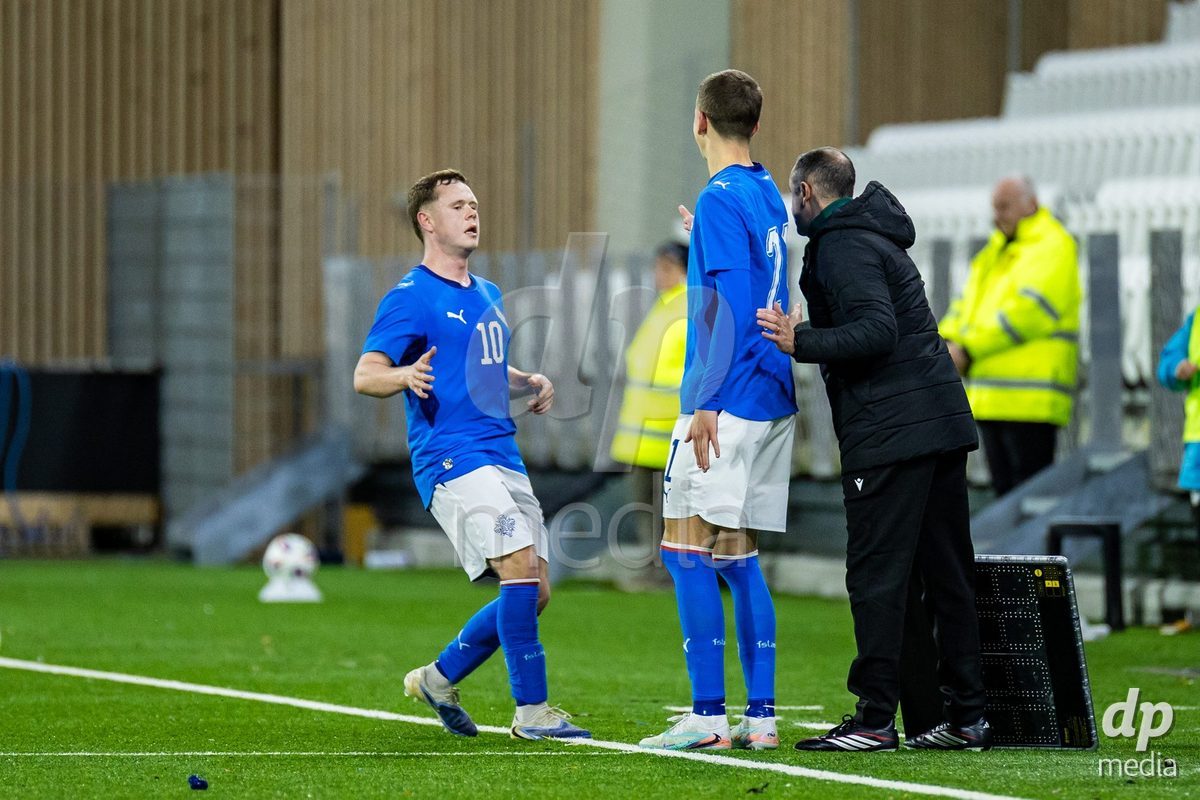TORSHAVN, FAROE ISLANDS - OCTOBER 6: Eggert Aron Guðmundsson of Iceland during the UEFA European Qualifiers match between Faroe Islands U21 and Iceland U21 at Torsvollur on October 6, 2026 in Torshavn, Faroe Islands.