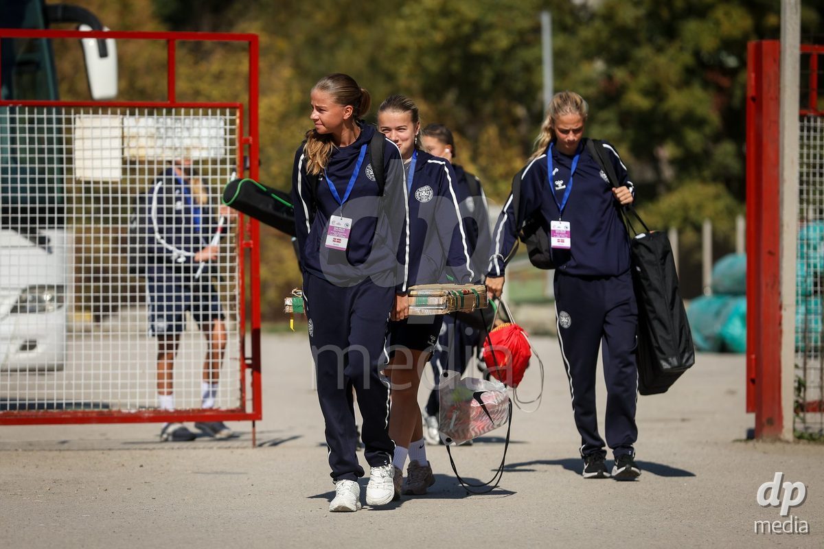 KAKANJ, BOSNIA AND HERZEGOVINA - OCTOBER 7: Josephine Behrmann Lamp and Froya Stubgaard Ebbesvik of Denmark during the UEFA Womens European Under-19 Qualifier match between England and Denmark at Mladost Stadium on October 7, 2026 in Kakanj, Bosnia and Herzegovina.