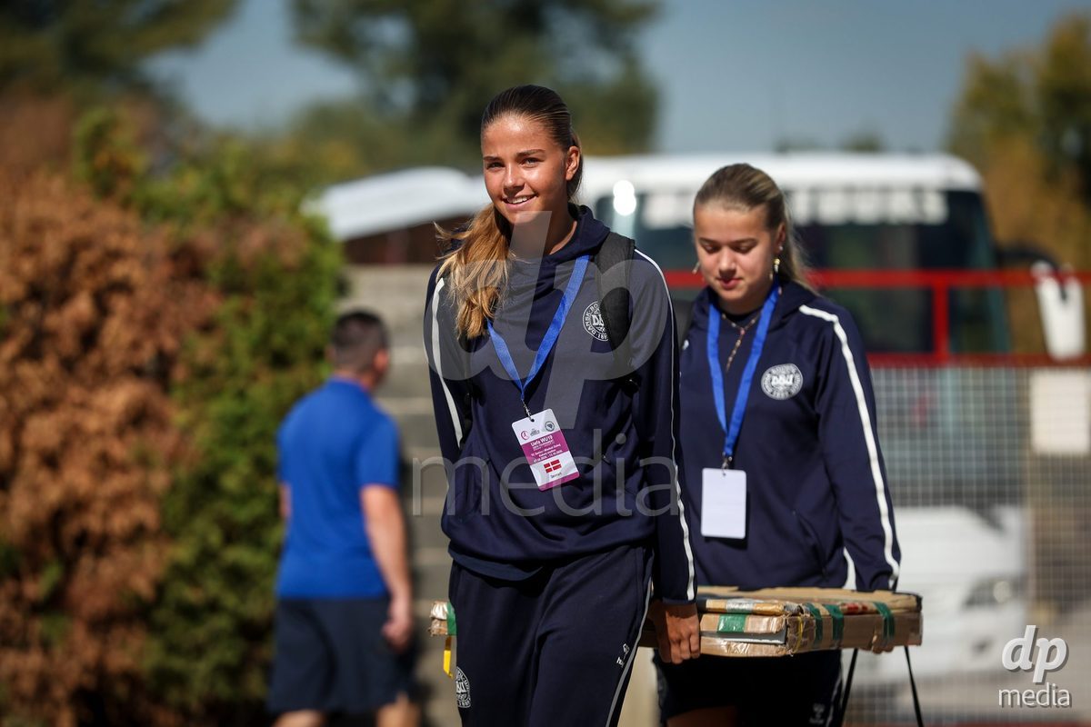 KAKANJ, BOSNIA AND HERZEGOVINA - OCTOBER 7: Josephine Behrmann Lamp and Froya Stubgaard Ebbesvik of Denmark during the UEFA Womens European Under-19 Qualifier match between England and Denmark at Mladost Stadium on October 7, 2026 in Kakanj, Bosnia and Herzegovina.