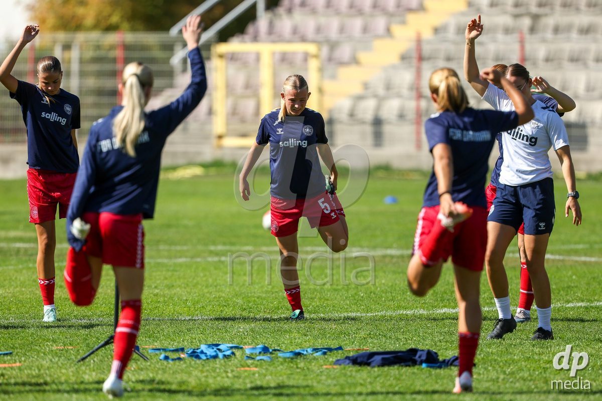 KAKANJ, BOSNIA AND HERZEGOVINA - OCTOBER 7: Josephine Behrmann Lamp and Astrid Engsig-Karup of Denmark during the UEFA Womens European Under-19 Qualifier match between England and Denmark at Mladost Stadium on October 7, 2026 in Kakanj, Bosnia and Herzegovina.
