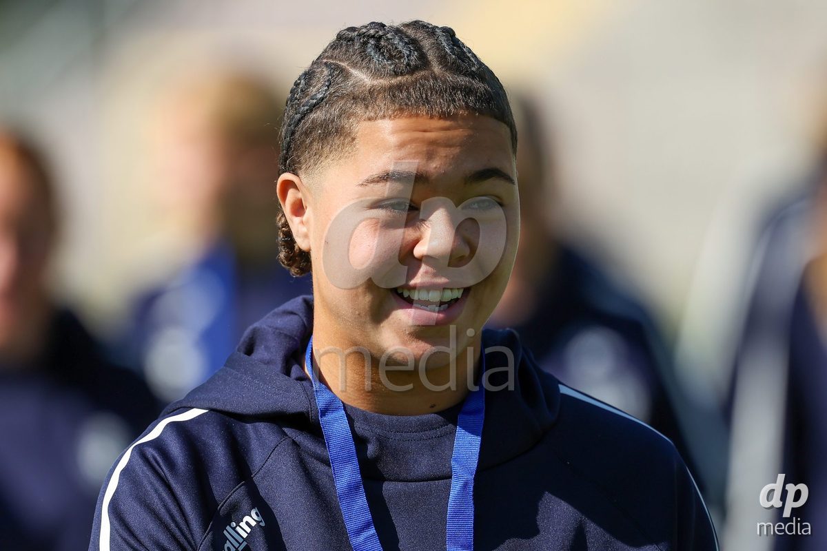 KAKANJ, BOSNIA AND HERZEGOVINA - OCTOBER 7: Thea Petersen of Denmark during the UEFA Womens European Under-19 Qualifier match between England and Denmark at Mladost Stadium on October 7, 2026 in Kakanj, Bosnia and Herzegovina.