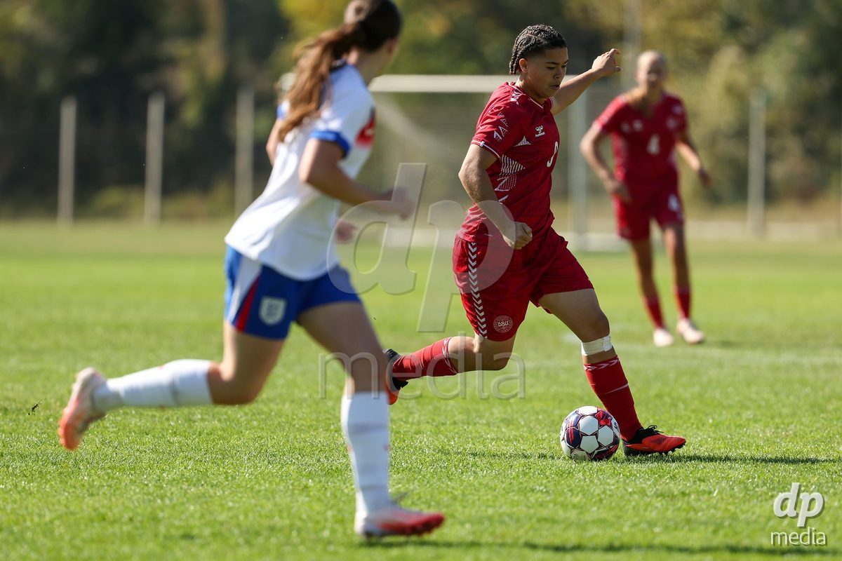 KAKANJ, BOSNIA AND HERZEGOVINA - OCTOBER 7: Thea Petersen of Denmark during the UEFA Womens European Under-19 Qualifier match between England and Denmark at Mladost Stadium on October 7, 2026 in Kakanj, Bosnia and Herzegovina.