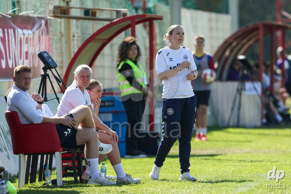 KAKANJ, BOSNIA AND HERZEGOVINA - OCTOBER 7: Kristine Pedersen head coach of Denmark during the UEFA Womens European Under-19 Qualifier match between England and Denmark at Mladost Stadium on October 7, 2026 in Kakanj, Bosnia and Herzegovina.