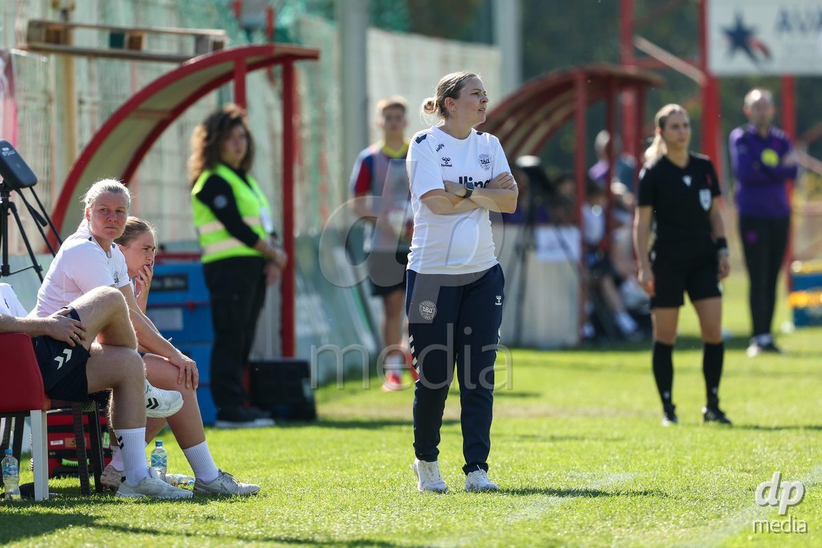 KAKANJ, BOSNIA AND HERZEGOVINA - OCTOBER 7: Kristine Pedersen head coach of Denmark during the UEFA Womens European Under-19 Qualifier match between England and Denmark at Mladost Stadium on October 7, 2026 in Kakanj, Bosnia and Herzegovina.