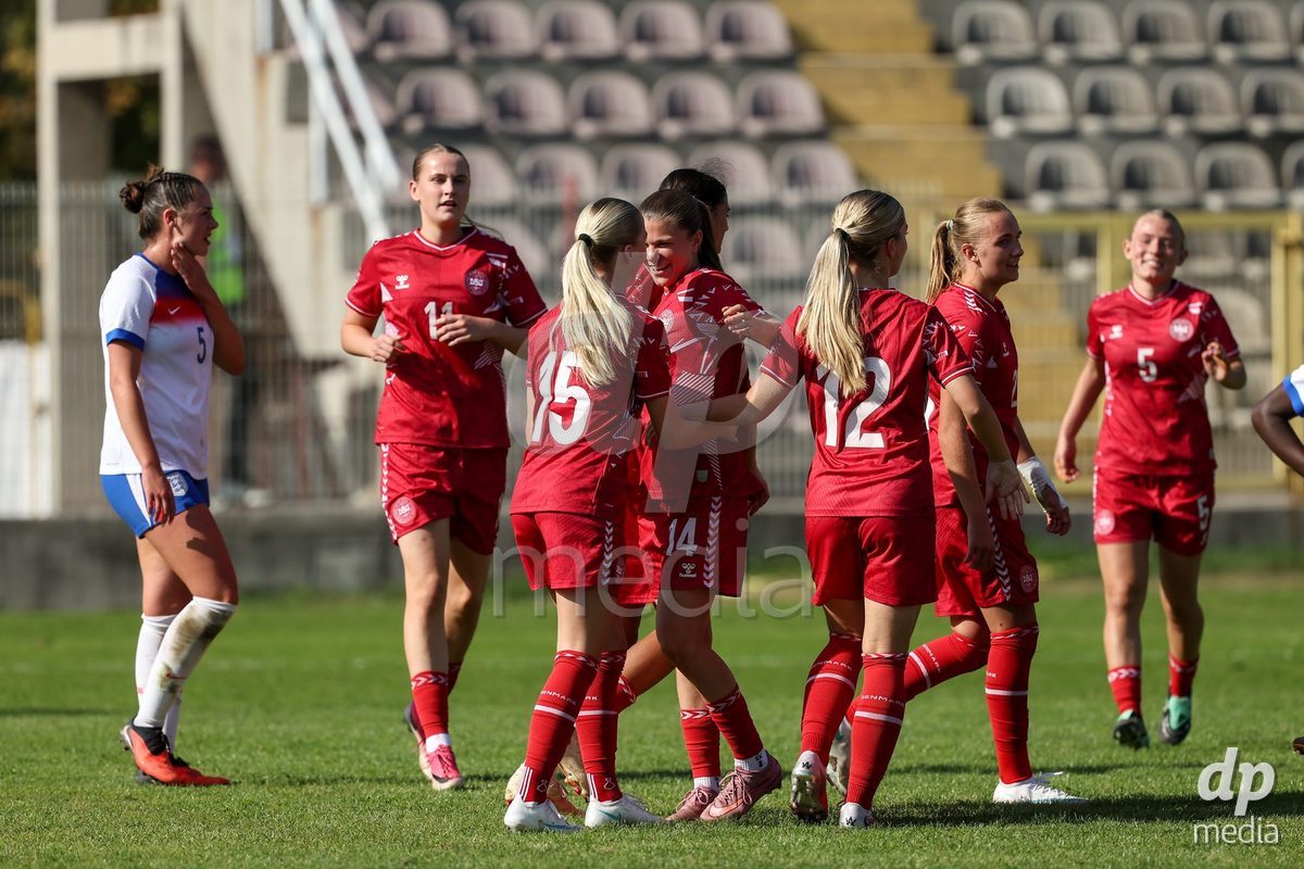 KAKANJ, BOSNIA AND HERZEGOVINA - OCTOBER 7: Team of Denmark during the UEFA Womens European Under-19 Qualifier match between England and Denmark at Mladost Stadium on October 7, 2026 in Kakanj, Bosnia and Herzegovina.