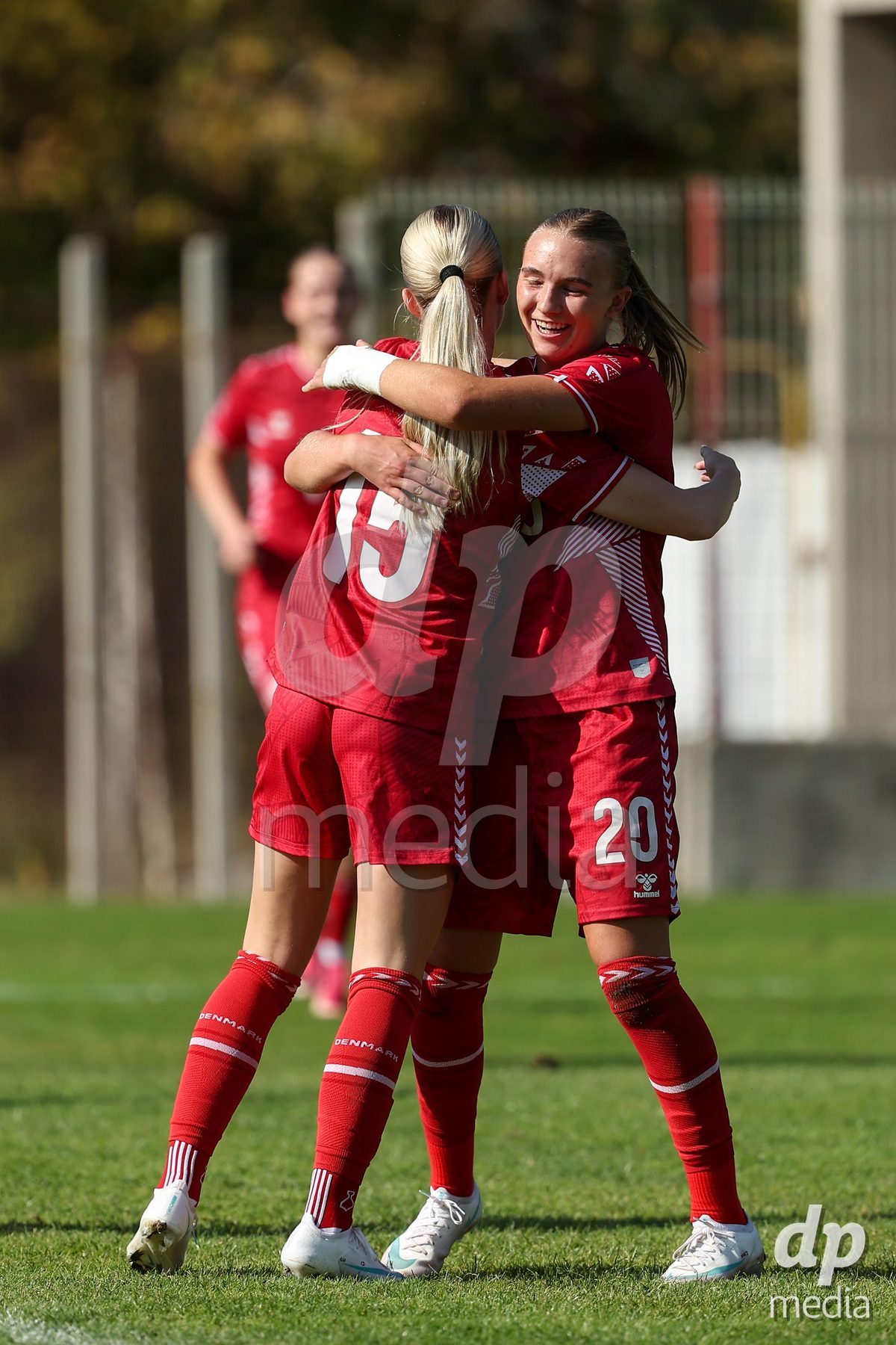 KAKANJ, BOSNIA AND HERZEGOVINA - OCTOBER 7: Nikoline Nielsen and Frederikke Ludvigsen of Denmark during the UEFA Womens European Under-19 Qualifier match between England and Denmark at Mladost Stadium on October 7, 2026 in Kakanj, Bosnia and Herzegovina.