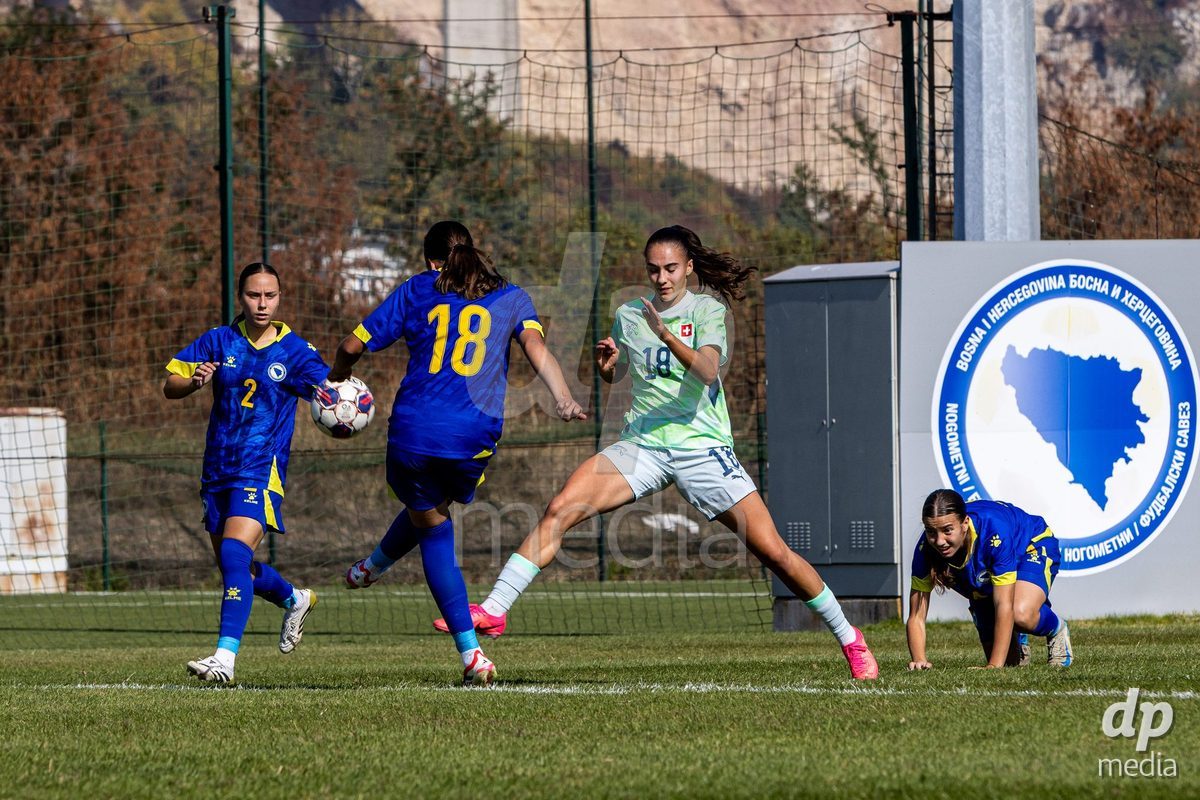 ZENICA, BOSNIA AND HERZEGOVINA - OCTOBER 7: Olivia Edelmann of Switzerland during the UEFA Womens European Under-19 Qualifier match between Switzerland and Bosnia and Herzegovina at FF BH Football Training Centre on October 7, 2026 in Zenica, Bosnia and Herzegovina.
