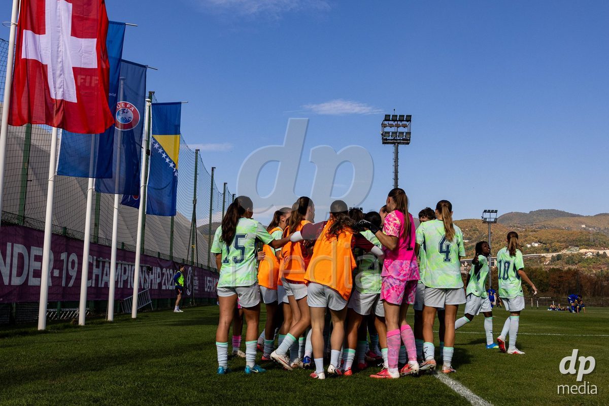 ZENICA, BOSNIA AND HERZEGOVINA - OCTOBER 7: Team of Switzerland during the UEFA Womens European Under-19 Qualifier match between Switzerland and Bosnia and Herzegovina at FF BH Football Training Centre on October 7, 2026 in Zenica, Bosnia and Herzegovina.