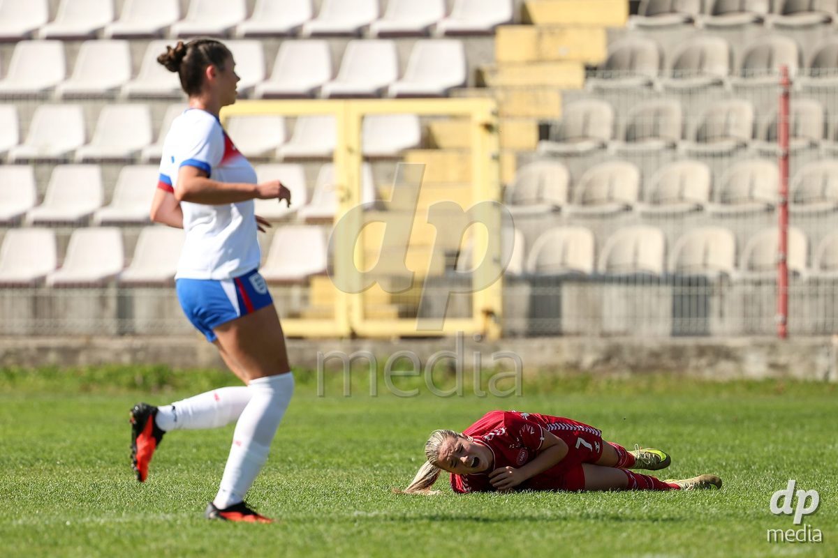 KAKANJ, BOSNIA AND HERZEGOVINA - OCTOBER 7: Nellie Mulvad Gejel of Denmark during the UEFA Womens European Under-19 Qualifier match between England and Denmark at Mladost Stadium on October 7, 2026 in Kakanj, Bosnia and Herzegovina.