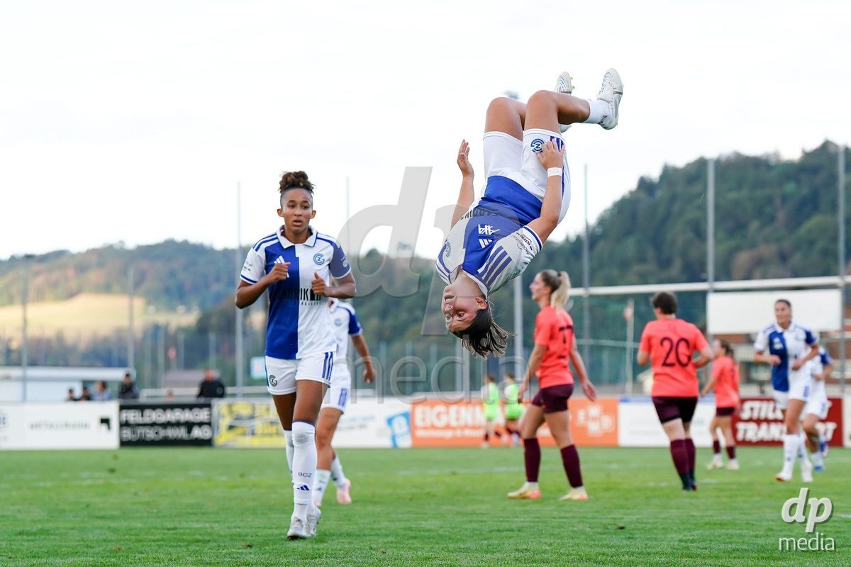 Switzerland: AXA Women's Cup 2026/27, FF Toggenburg v GC Frauenfussball - Breite Bütschwil: Michelle Storni of Grasshopper Club Zurich celebrates after scoring her team's first goal