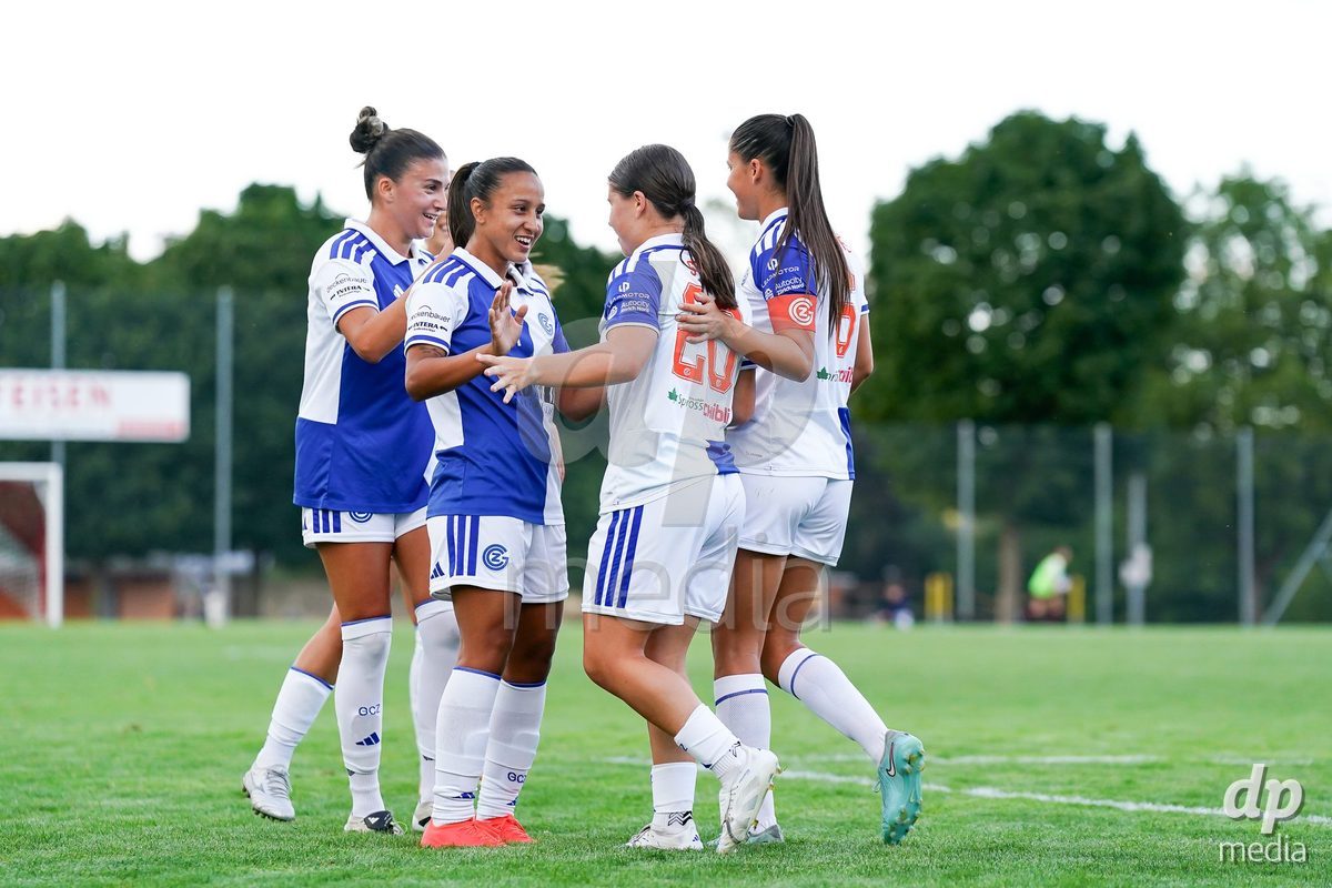 Switzerland: AXA Women's Cup 2026/27, FF Toggenburg v GC Frauenfussball - Breite Bütschwil: Michelle Storni of Grasshopper Club Zurich celebrates after scoring her team's first goal