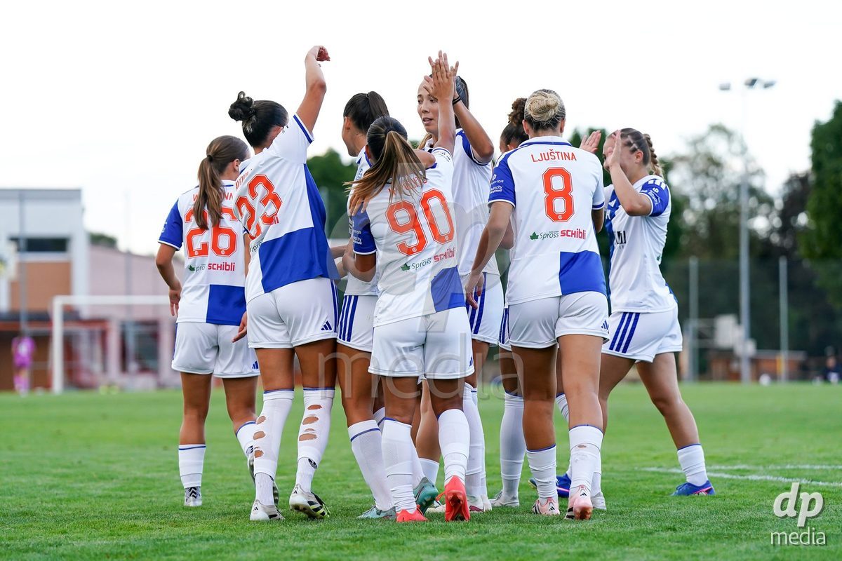 Switzerland: AXA Women's Cup 2026/27, FF Toggenburg v GC Frauenfussball - Breite Bütschwil: Michelle Storni of Grasshopper Club Zurich celebrates after scoring her team's first goal