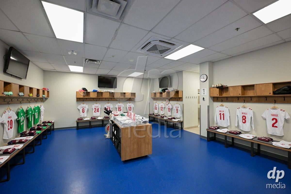 MONTREAL, CANADA - OCTOBER 9: General view inside the locker room of Denmark prior to to the International Women's Friendly football match between Canada and Denmark at Stade Saputo on October 9, 2026 in Montreal, Canada.