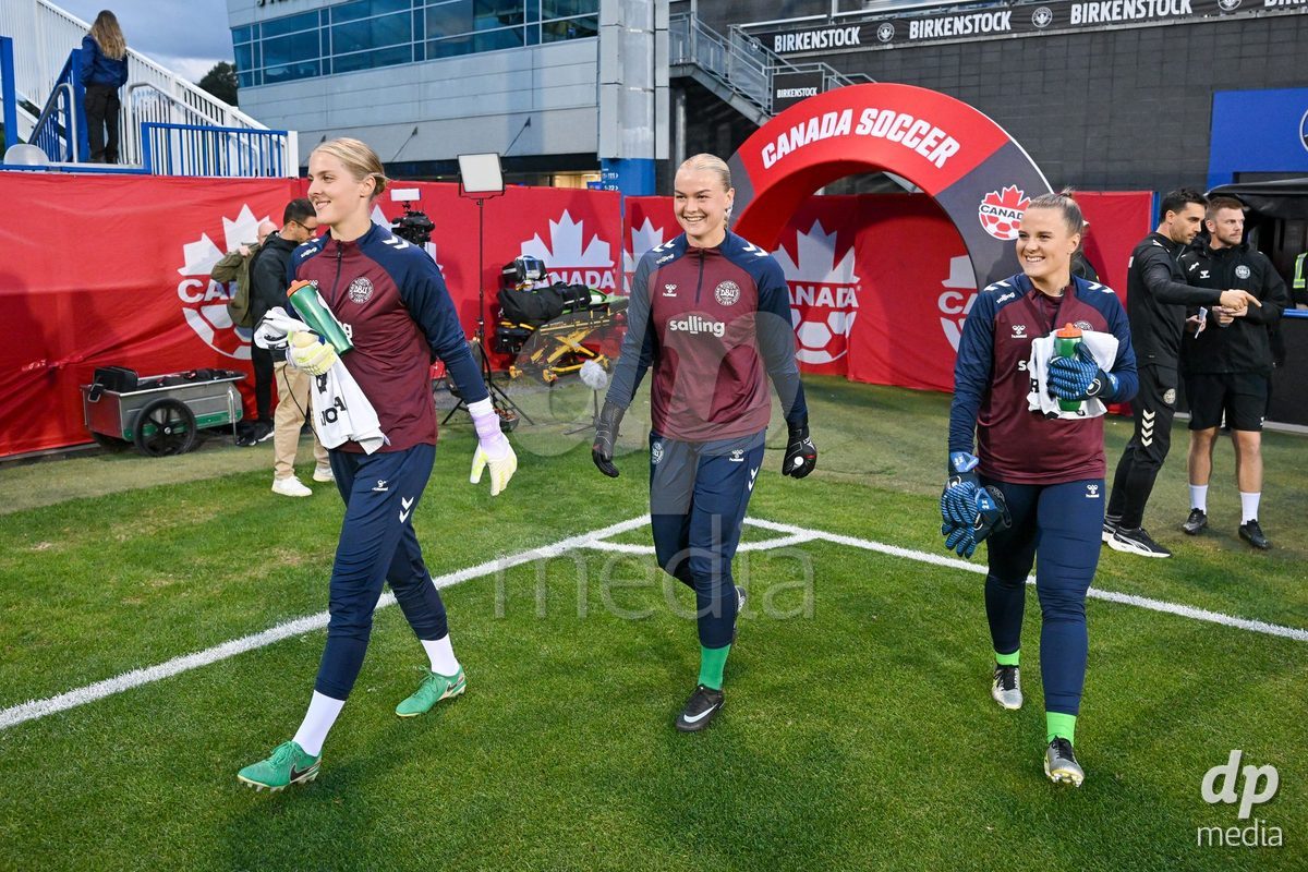 MONTREAL, CANADA - OCTOBER 9: Goalkeepers of Denmark during warm up prior to the International Women's Friendly football match between Canada and Denmark at Stade Saputo on October 9, 2026 in Montreal, Canada.