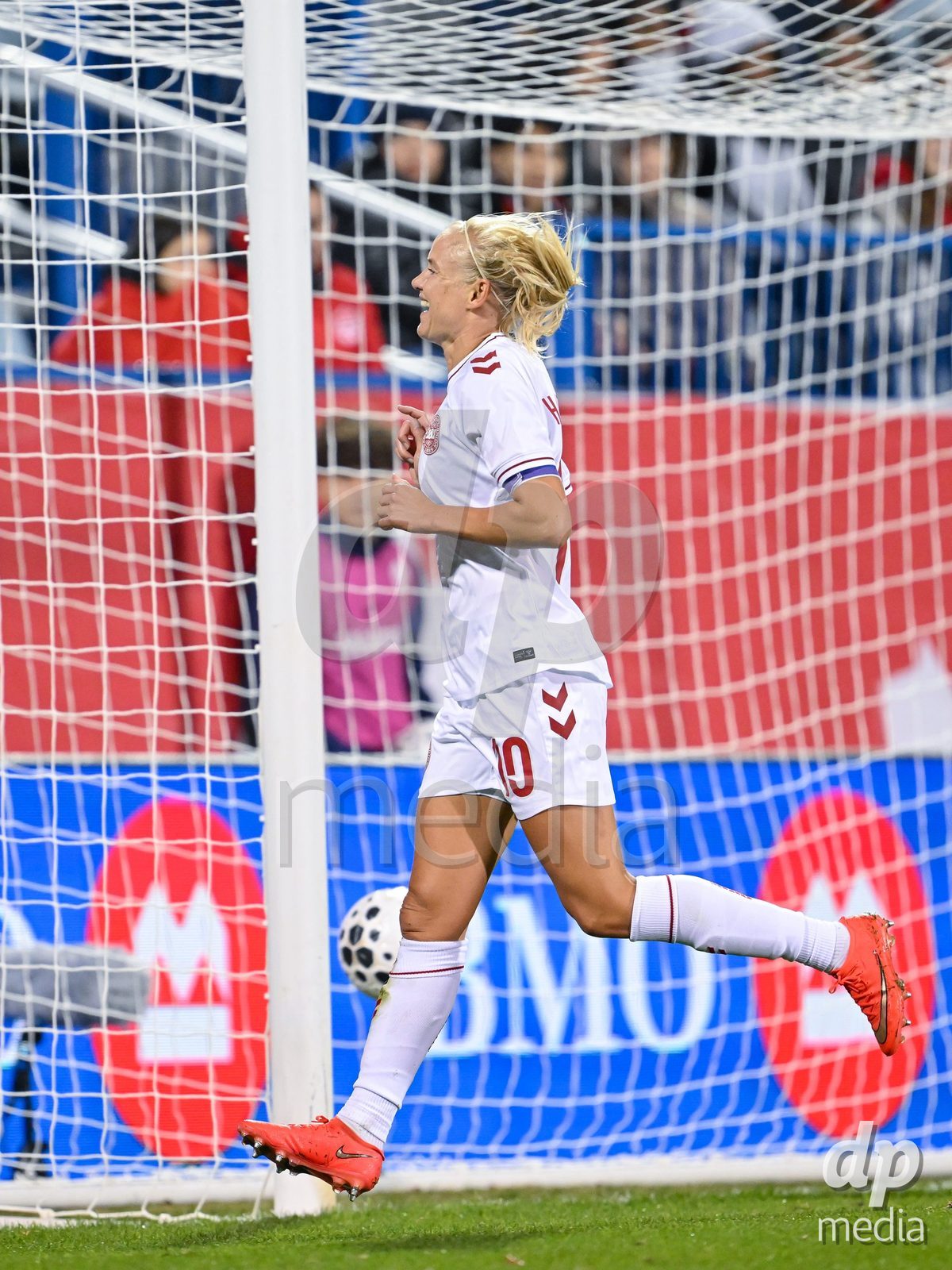 MONTREAL, CANADA - OCTOBER 9: Pernille Harder of Denmark celebrates after scoring her teams first goal during the International Women's Friendly football match between Canada and Denmark at Stade Saputo on October 9, 2026 in Montreal, Canada.
