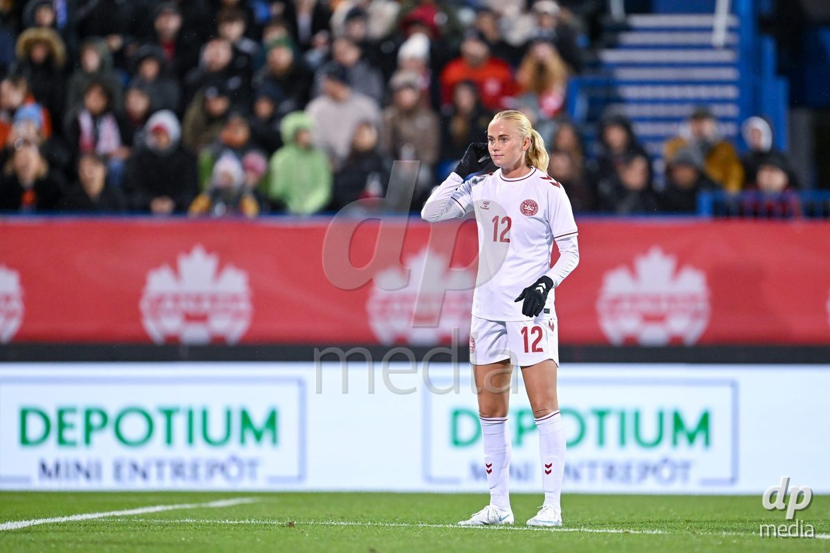 MONTREAL, CANADA - OCTOBER 9: Kathrine Kühl (Kuhl) of Denmark looks on during the International Women's Friendly football match between Canada and Denmark at Stade Saputo on October 9, 2026 in Montreal, Canada.