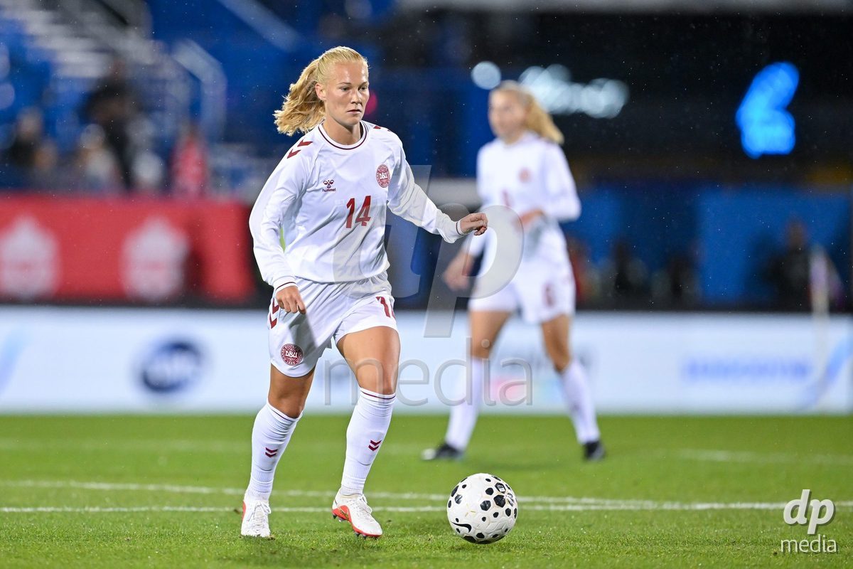 MONTREAL, CANADA - OCTOBER 9: Sofie Bredgaard of Denmark controls the ball during the International Women's Friendly football match between Canada and Denmark at Stade Saputo on October 9, 2026 in Montreal, Canada.