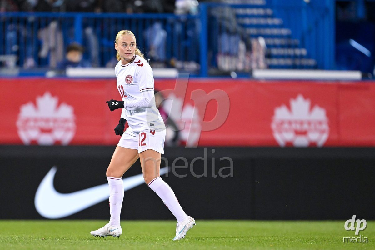 MONTREAL, CANADA - OCTOBER 9: Kathrine Kühl (Kuhl) of Denmark looks on during the International Women's Friendly football match between Canada and Denmark at Stade Saputo on October 9, 2026 in Montreal, Canada.