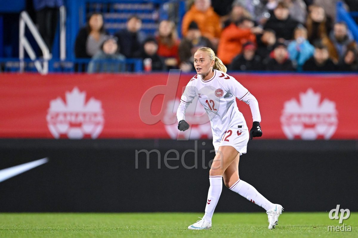 MONTREAL, CANADA - OCTOBER 9: Kathrine Kühl (Kuhl) of Denmark looks on during the International Women's Friendly football match between Canada and Denmark at Stade Saputo on October 9, 2026 in Montreal, Canada.