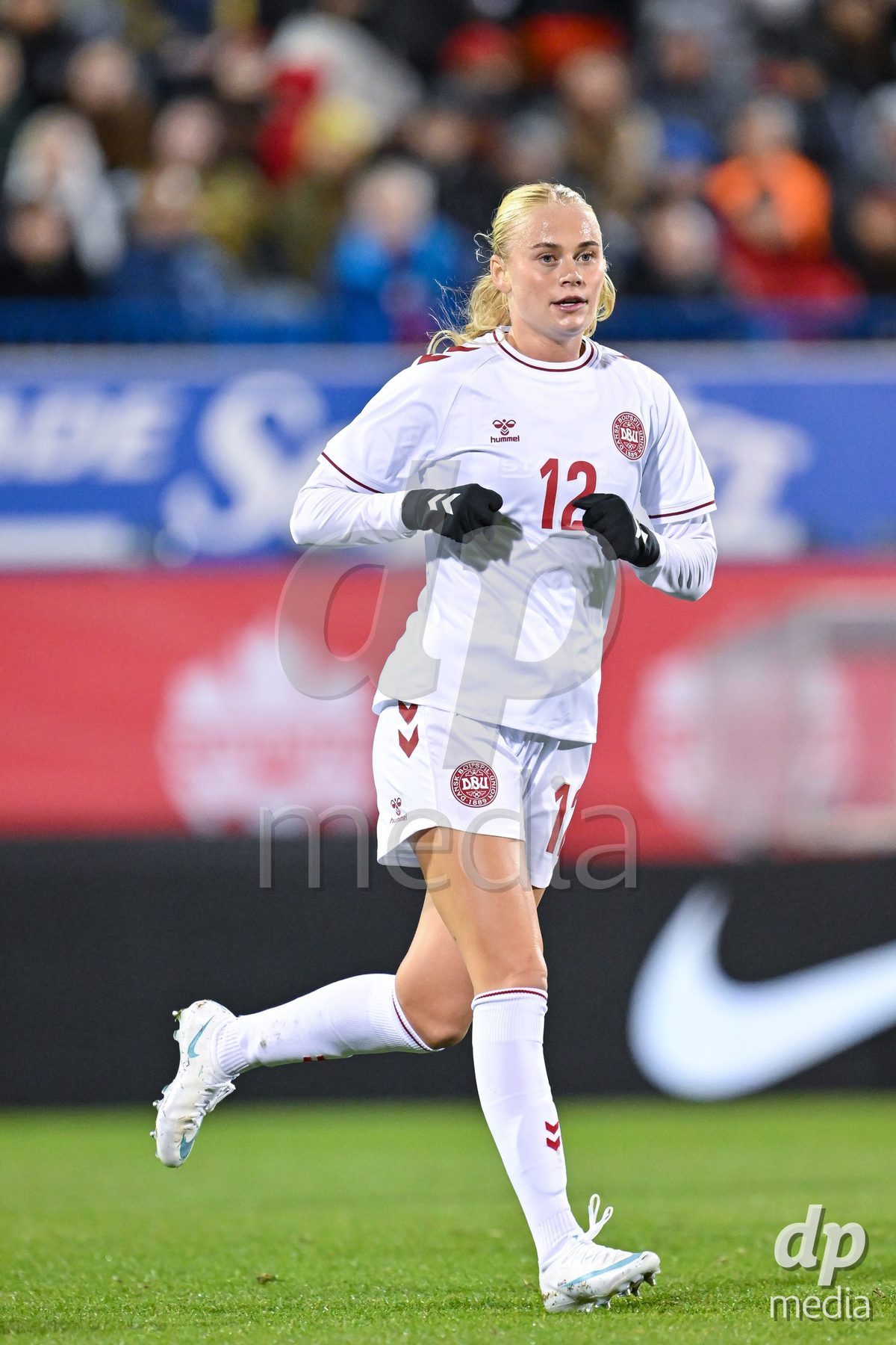 MONTREAL, CANADA - OCTOBER 9: Kathrine Kühl (Kuhl) of Denmark goes forward during the International Women's Friendly football match between Canada and Denmark at Stade Saputo on October 9, 2026 in Montreal, Canada.