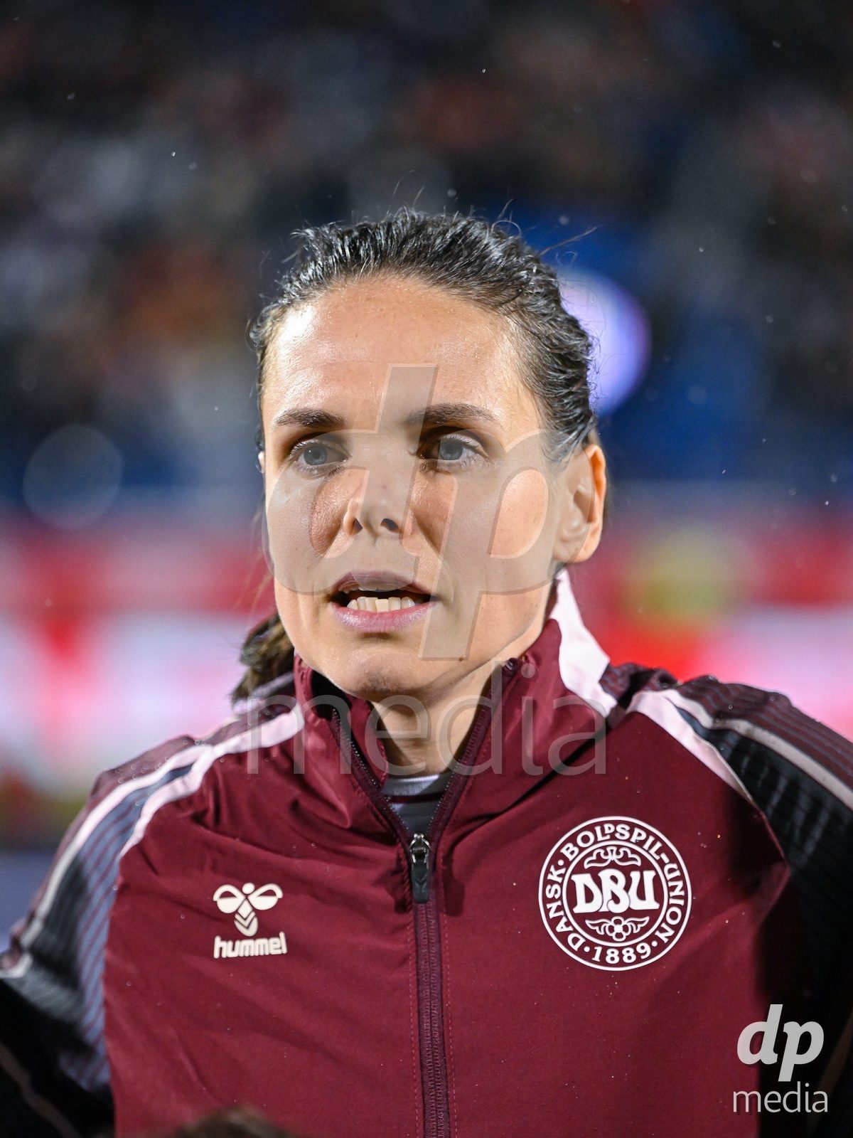 MONTREAL, CANADA - OCTOBER 9: Simone Boyte of Denmark during the national anthem prior to the International Women's Friendly football match between Canada and Denmark at Stade Saputo on October 9, 2026 in Montreal, Canada.