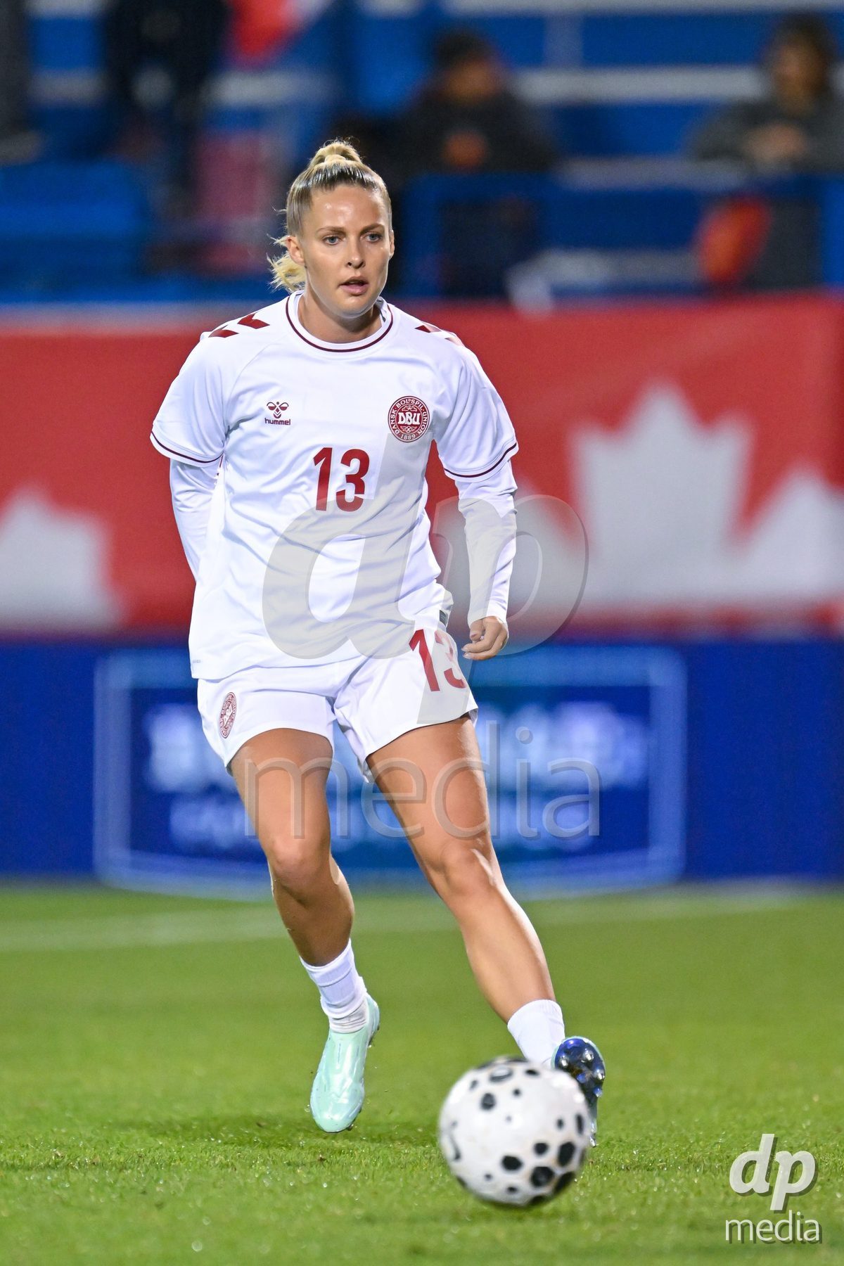 MONTREAL, CANADA - OCTOBER 9: Olivia Holdt of Denmark controls the ball during the International Women's Friendly football match between Canada and Denmark at Stade Saputo on October 9, 2026 in Montreal, Canada.