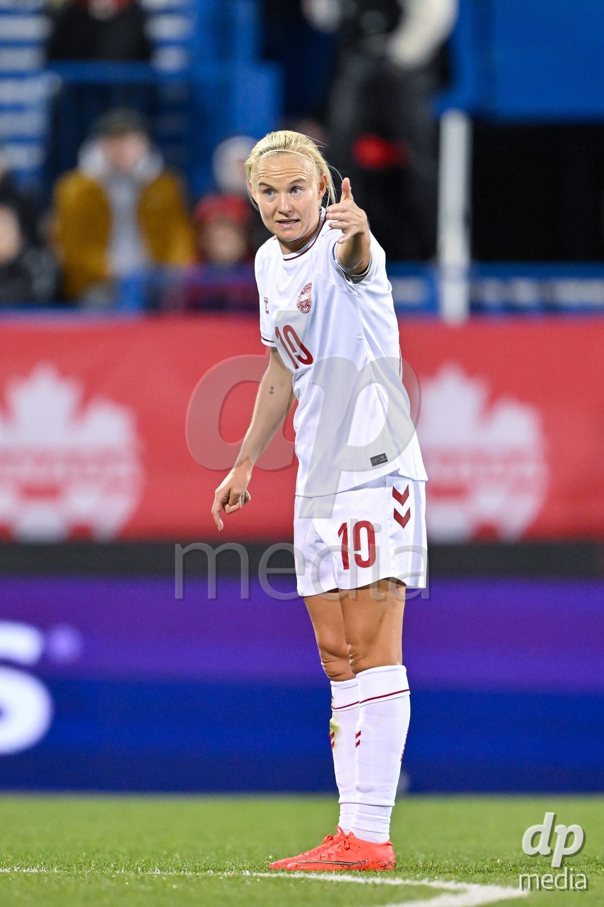 MONTREAL, CANADA - OCTOBER 9: Captain Pernille Harder of Denmark reacts during the International Women's Friendly football match between Canada and Denmark at Stade Saputo on October 9, 2026 in Montreal, Canada.