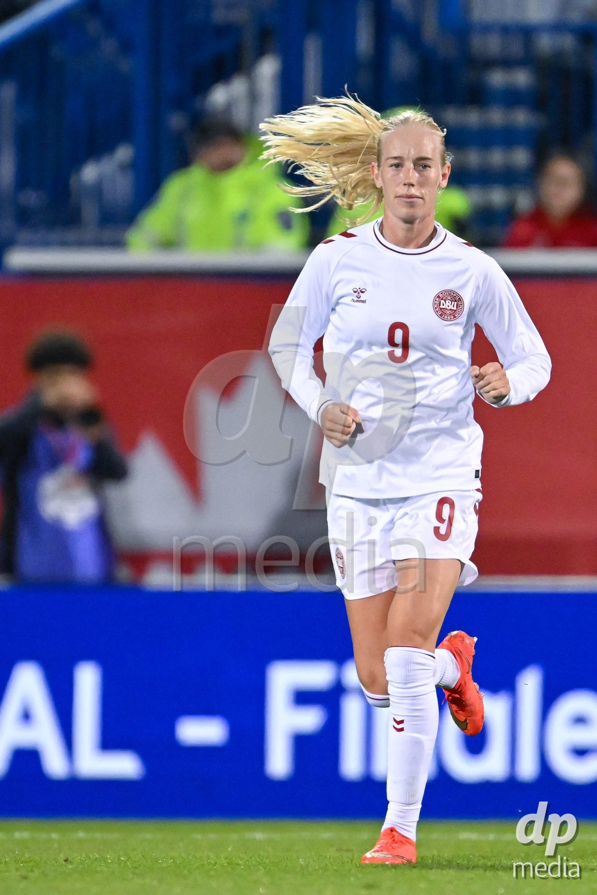 MONTREAL, CANADA - OCTOBER 9: Amalie Vangsgaard of Denmark goes forward during the International Women's Friendly football match between Canada and Denmark at Stade Saputo on October 9, 2026 in Montreal, Canada.