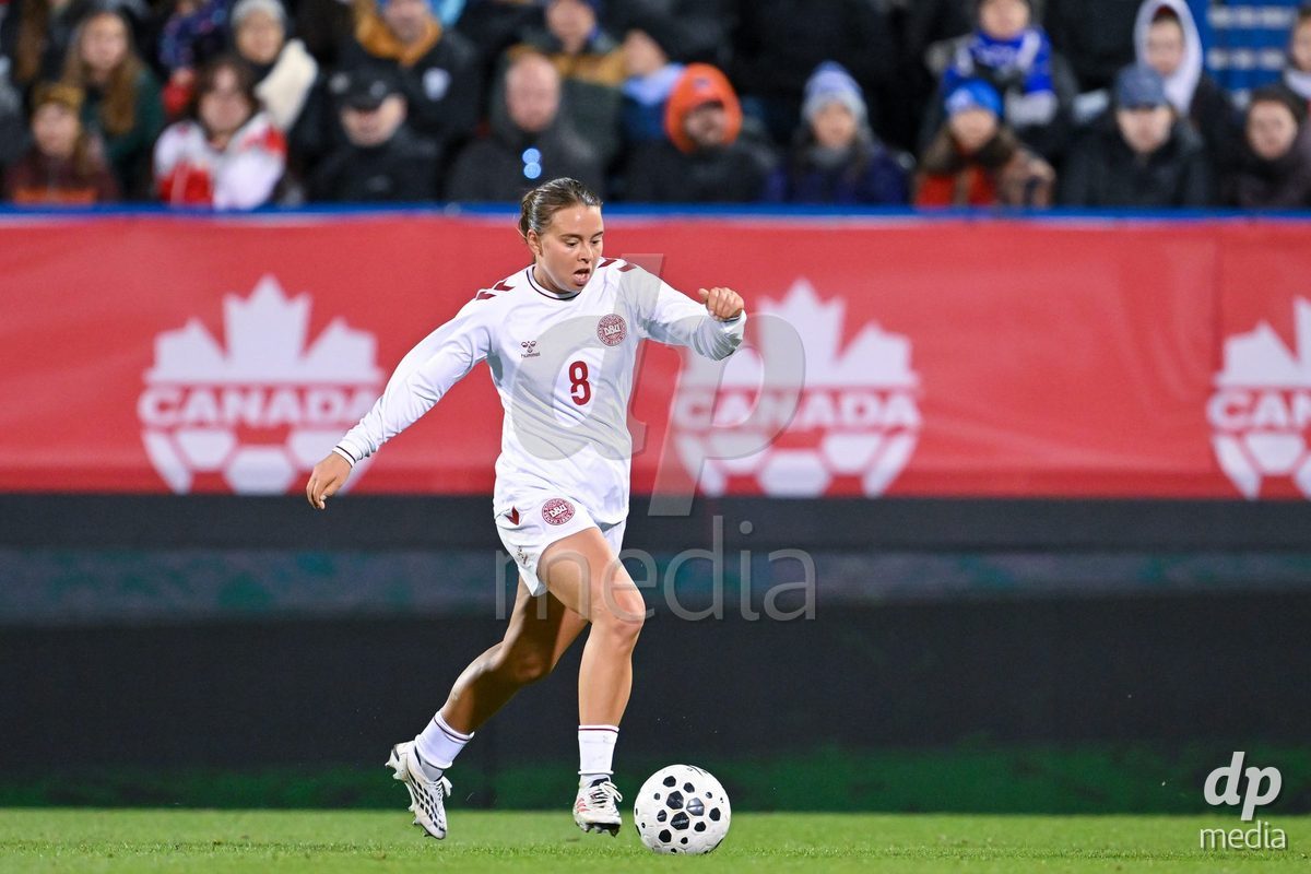 MONTREAL, CANADA - OCTOBER 9: Emma Snerle of Denmark controls the ball during the International Women's Friendly football match between Canada and Denmark at Stade Saputo on October 9, 2026 in Montreal, Canada.