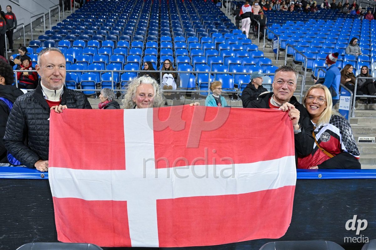 MONTREAL, CANADA - OCTOBER 9: Fans of Denmark during the International Women's Friendly football match between Canada and Denmark at Stade Saputo on October 9, 2026 in Montreal, Canada.