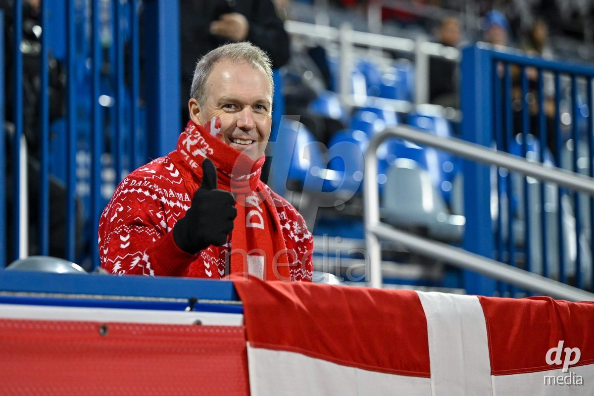 MONTREAL, CANADA - OCTOBER 9: Fans of Denmark during the International Women's Friendly football match between Canada and Denmark at Stade Saputo on October 9, 2026 in Montreal, Canada.