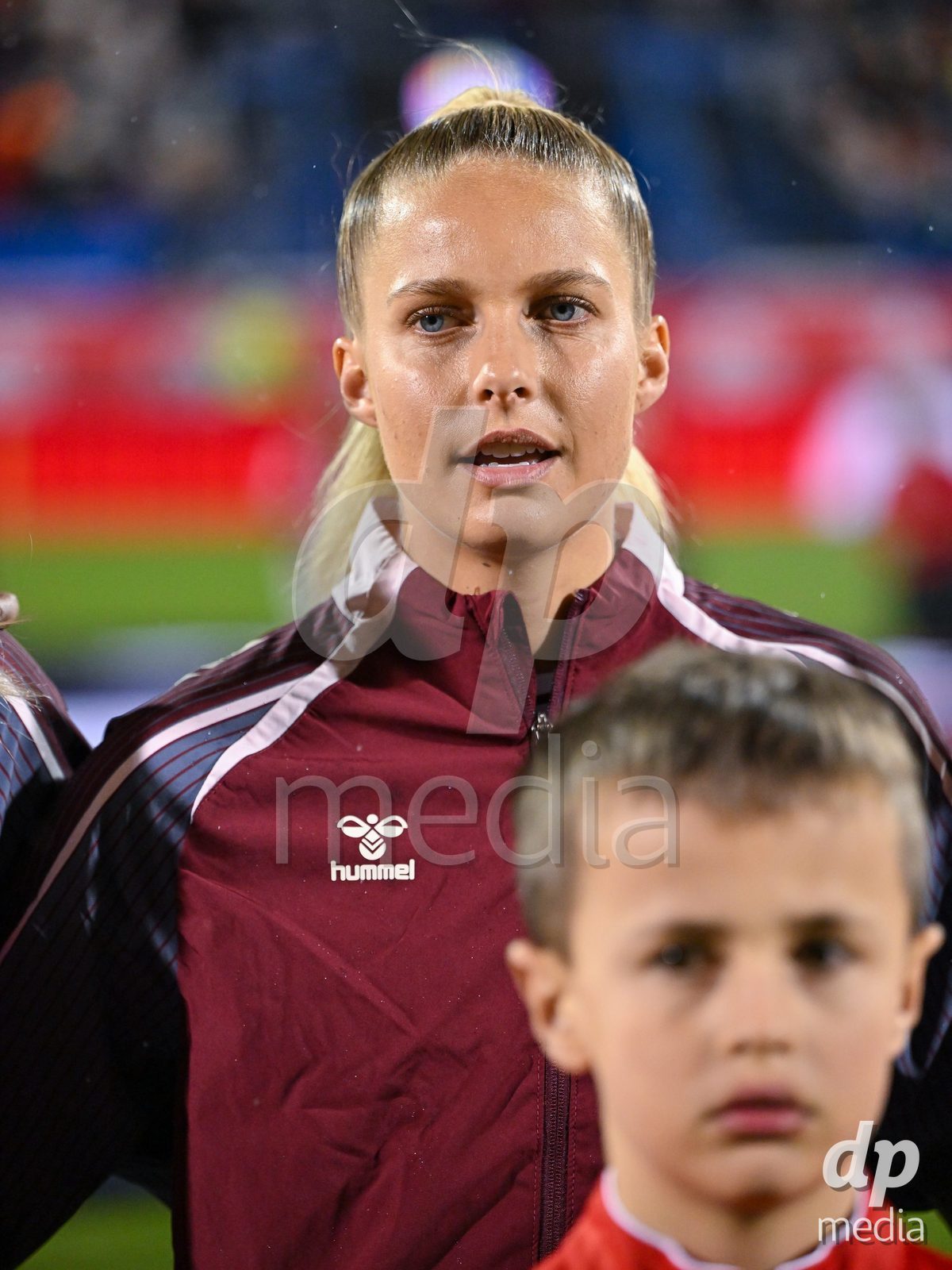 MONTREAL, CANADA - OCTOBER 9: Players of Denmark during the national anthem prior to the International Women's Friendly football match between Canada and Denmark at Stade Saputo on October 9, 2026 in Montreal, Canada.