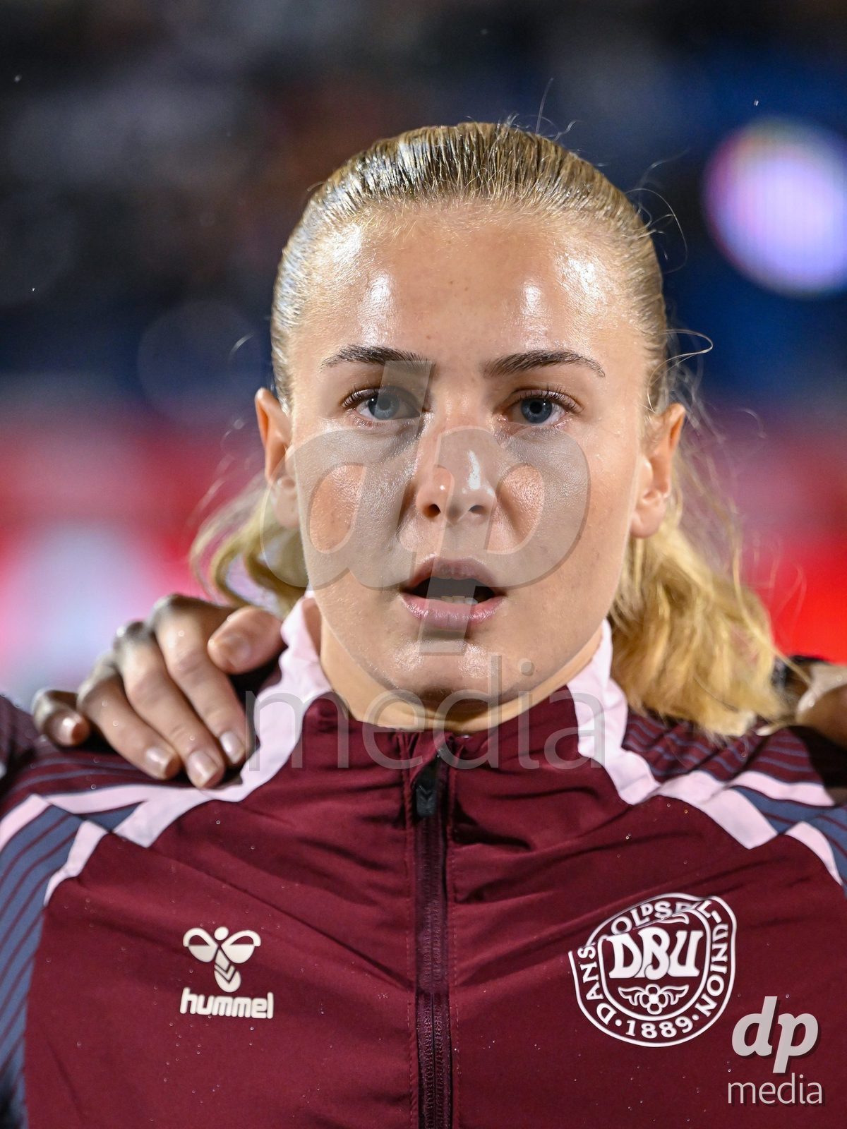 MONTREAL, CANADA - OCTOBER 9: Players of Denmark during the national anthem prior to the International Women's Friendly football match between Canada and Denmark at Stade Saputo on October 9, 2026 in Montreal, Canada.