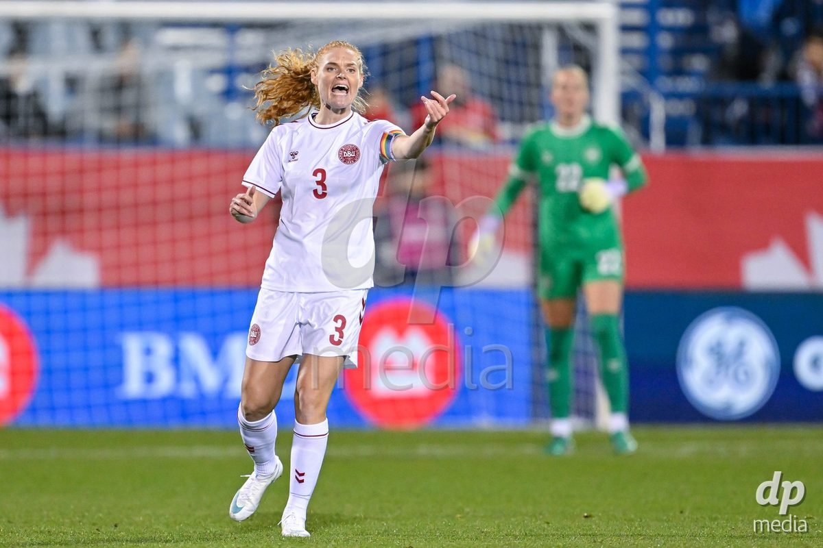MONTREAL, CANADA - OCTOBER 9: Stine Ballisager of Denmark reacts during the International Women's Friendly football match between Canada and Denmark at Stade Saputo on October 9, 2026 in Montreal, Canada.