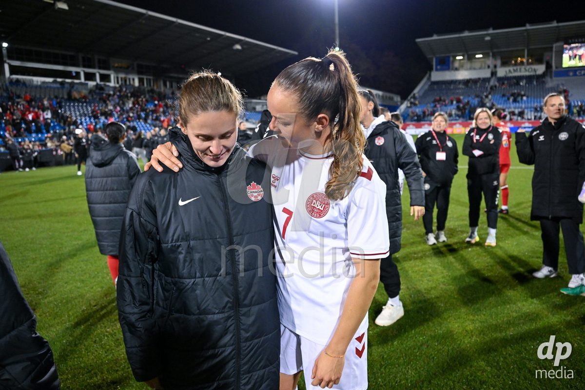 MONTREAL, CANADA - OCTOBER 9: Players of Denmark react after the loss during the International Women's Friendly football match between Canada and Denmark at Stade Saputo on October 9, 2026 in Montreal, Canada.