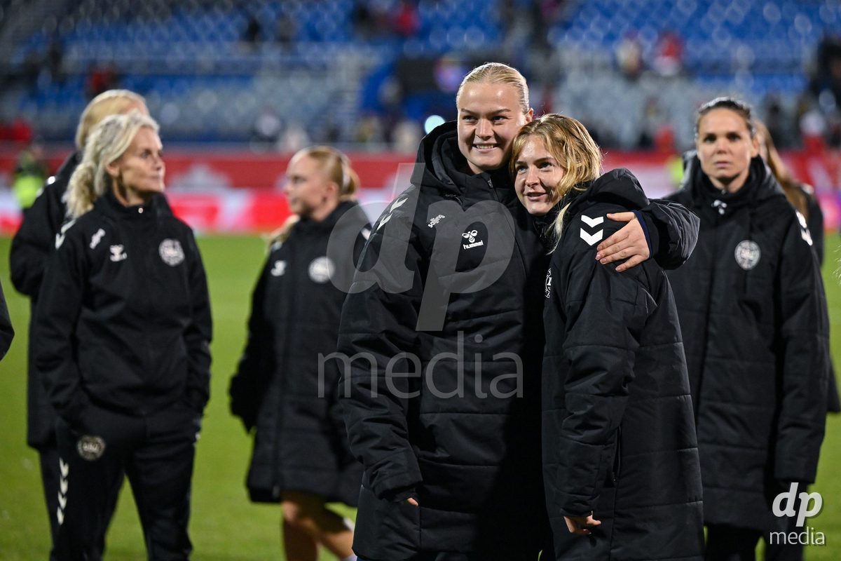 MONTREAL, CANADA - OCTOBER 9: Players of Denmark react after the loss during the International Women's Friendly football match between Canada and Denmark at Stade Saputo on October 9, 2026 in Montreal, Canada.