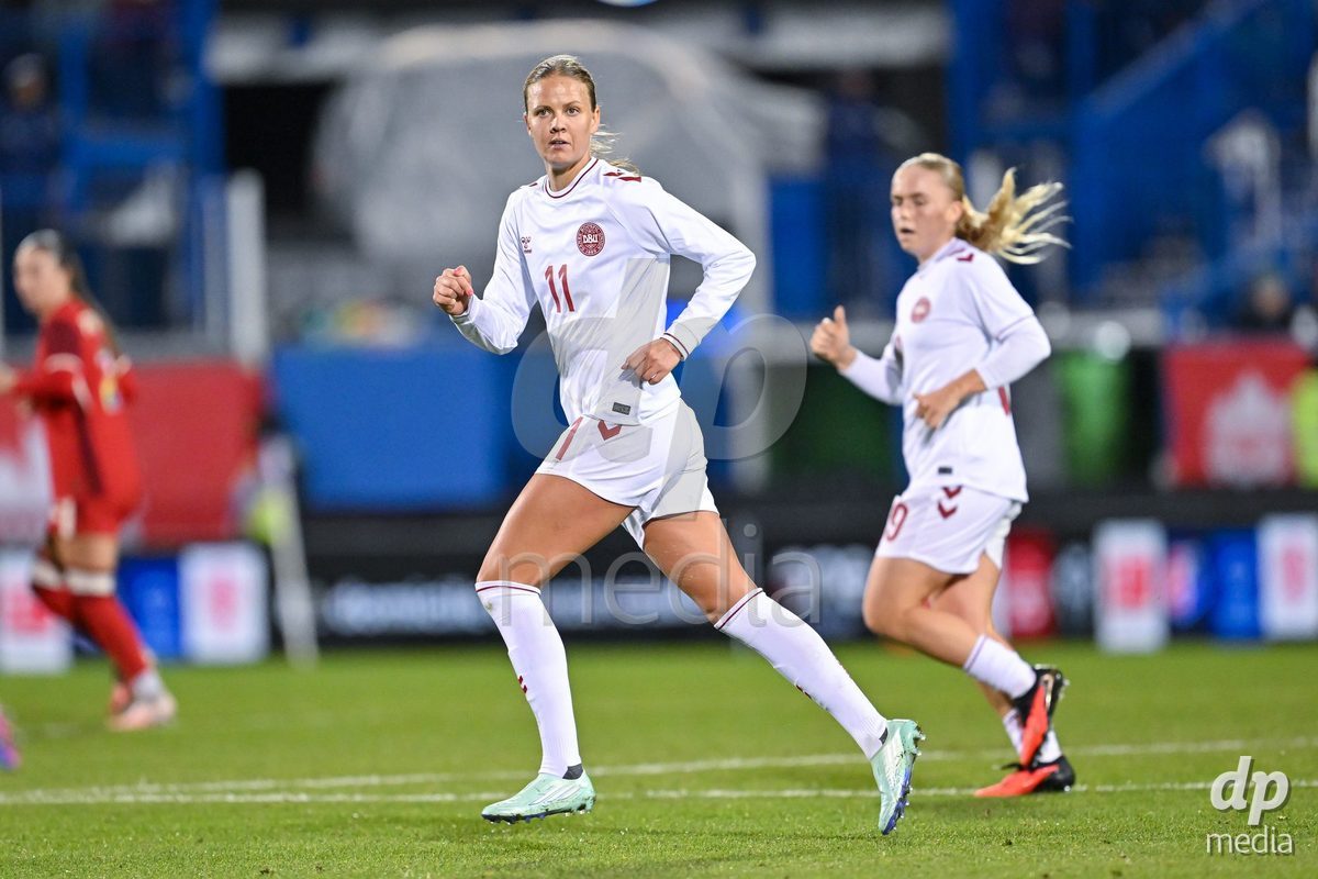 MONTREAL, CANADA - OCTOBER 9: Caroline Moller of Denmark goes forward during the International Women's Friendly football match between Canada and Denmark at Stade Saputo on October 9, 2026 in Montreal, Canada.