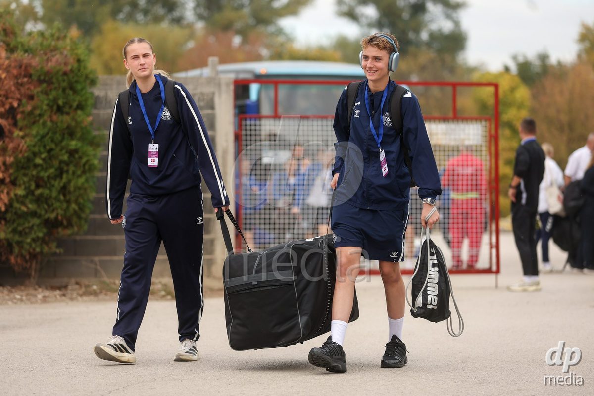 KAKANJ, BOSNIA AND HERZEGOVINA - OCTOBER 10: Andrea Thierry of Denmark and Isabella Damm of Denmark arrives at stadium before the UEFA Womens European Under-19 Qualifier match between Denmark and Bosnia and Herzegovina at Mladost Stadium on October 10, 2026 in Kakanj, Bosnia and Herzegovina. Photo: Armin Durgut/Pixsell/DP Media